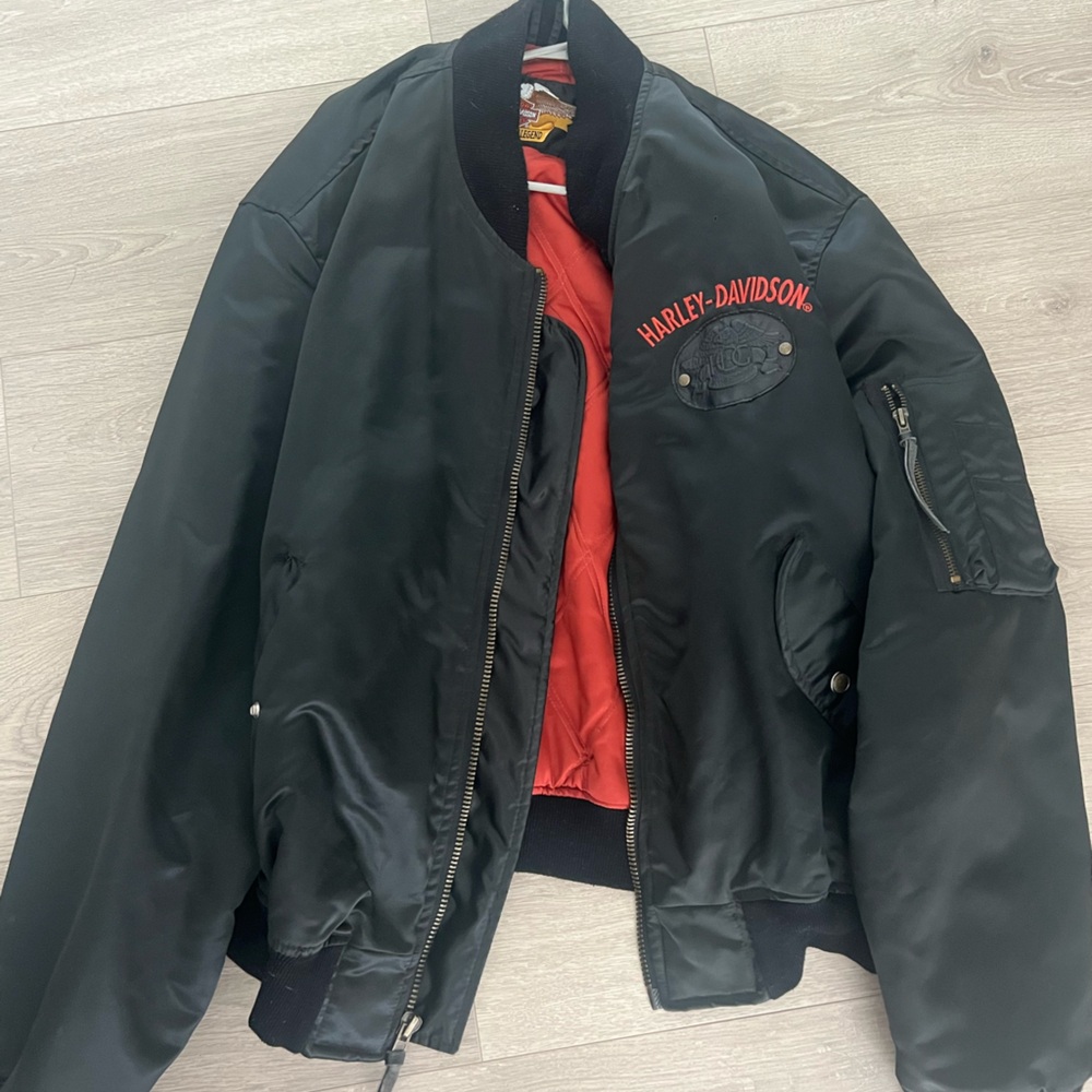 Vintage Harley-Davidson Black and Red Bomber Jacket